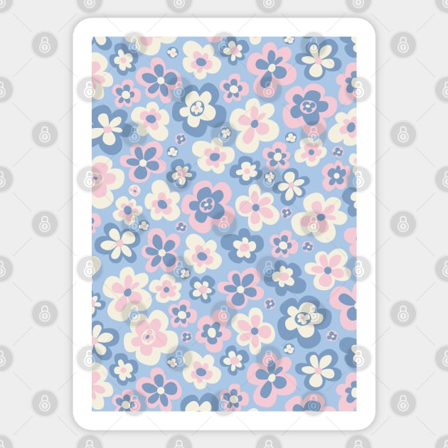 retro florals pattern, 70s groovy flowers, flower market, scandinavian florals, danish style, baby pink, baby blue Sticker by blomastudios